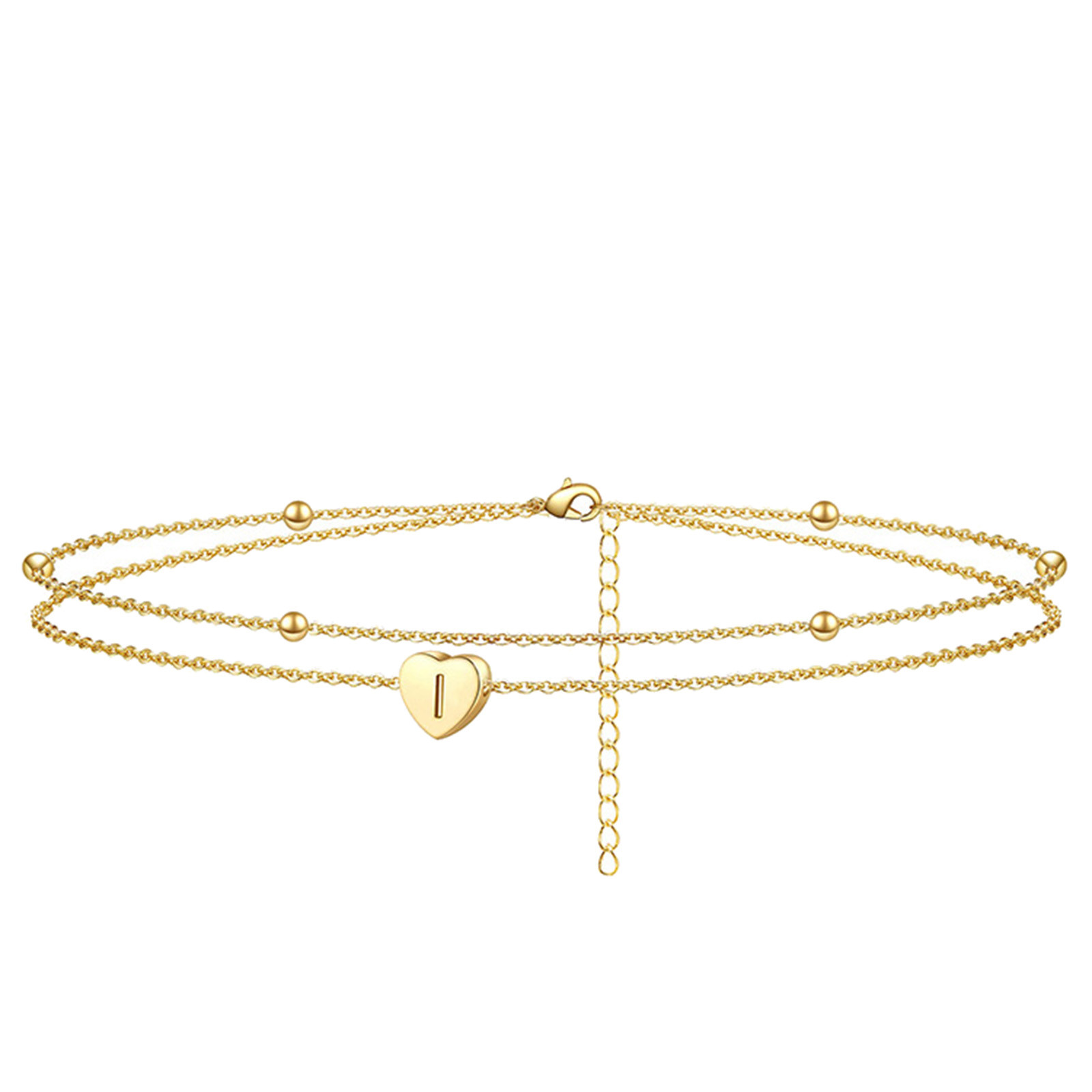 thumbnail image 2 of Corazón inicial de la playa tobilleras para las mujeres hechos a mano delicada tobillera en capas Letra inicial del corazón tobilleras para las mujeres regalos de joyería de playa, 2 of 2